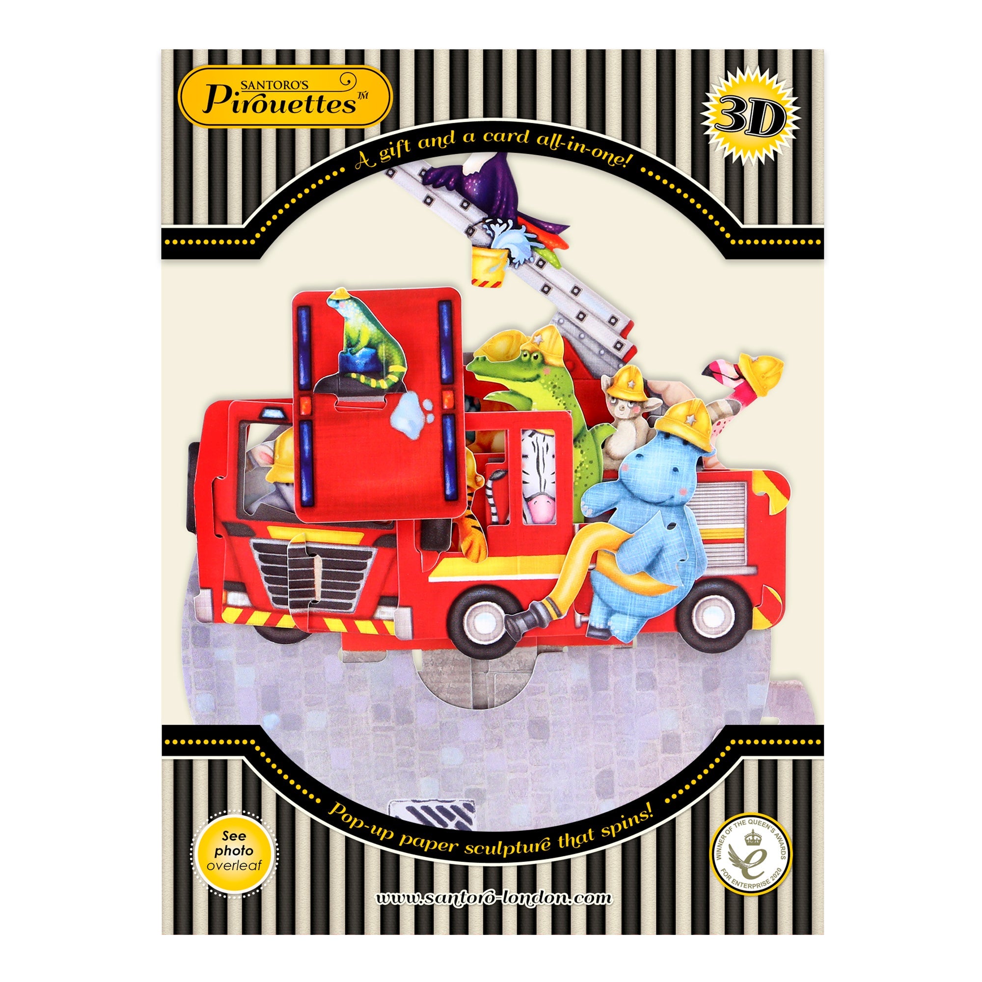 Santoro Pirouette Card: Animal Fire Truck