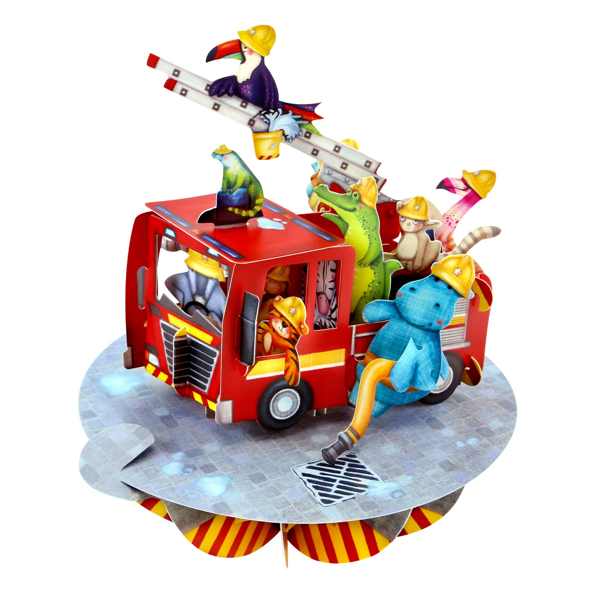 Santoro Pirouette Card: Animal Fire Truck